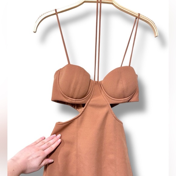 MISHA Tokyo Strappy Cutout Party Minimalist Mini Dress in Praline Brown Size 2 - Picture 6 of 13